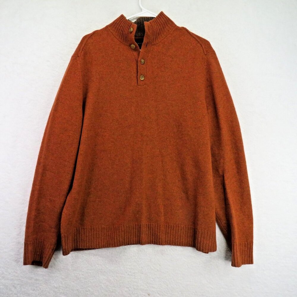 Black Brown 1826 Sweater Mens Large Rust Lambswool Mock Neck Henley‎ Pullover